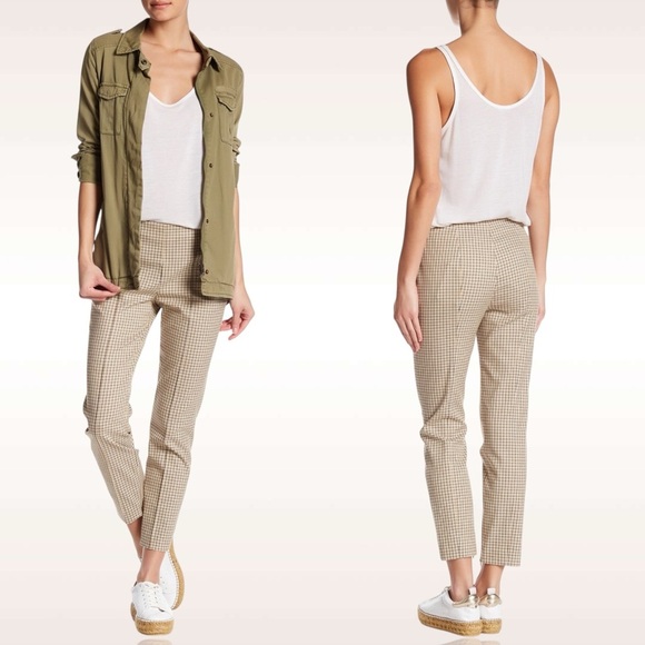 Theory ‘Alettah’ Slim Leg Side-Zip Pants in Ainsley Check in “Carob/Gobi Multi” - Picture 2 of 16